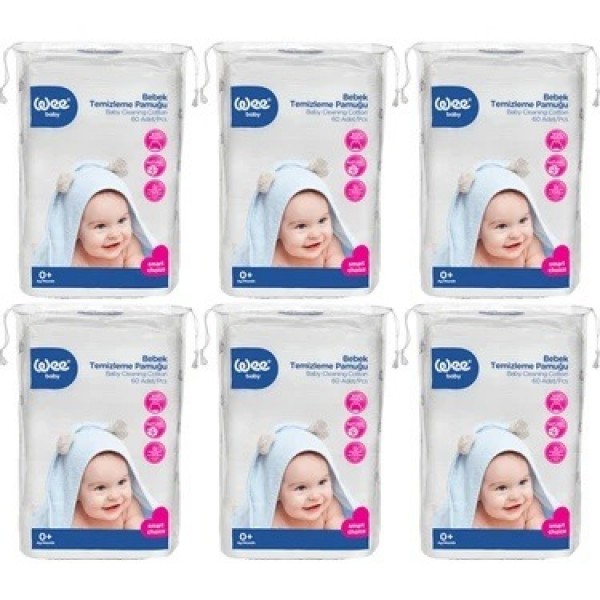 WEE BABY BEBEK TEMİZLEME PAMUĞU PAKET İÇİ 60ADET 0+ AY   321