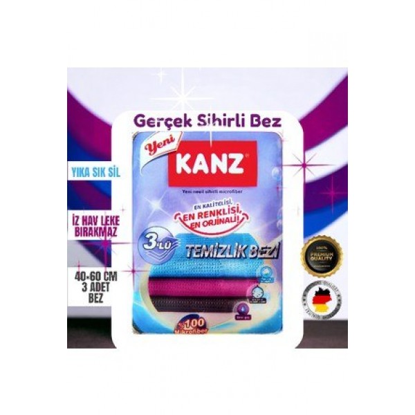 KANZ 3 LÜ 60*40CM  TEMİZLİK BEZİ %100 MİKROFİBER + 4 ADET BULAŞIK SÜNGERİ