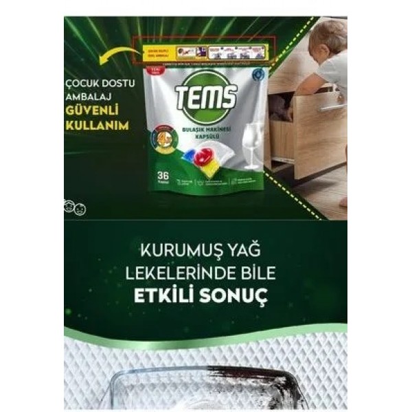 TEMS BULAŞIK MAKİNESİ KAPSÜLÜ 4'Ü BİR ARADA 36 KAPSÜL