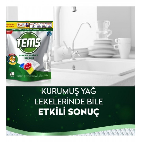 TEMS BULAŞIK MAKİNESİ KAPSÜLÜ 4'Ü BİR ARADA 36 KAPSÜL