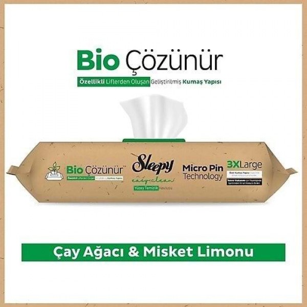 SLEEPY YÜZEY TEMİZLEME HAVLUSU 50Lİ  ÇAY AĞACI & MİSKET LİMONU BEYAZ SİRKE KARBONAT  