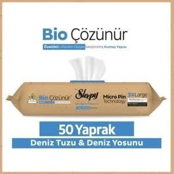 SLEEPY YÜZEY TEMİZLEME HAVLUSU 50Lİ  DENİZ TUZU & DENİZ YOSUNU BEYAZ SİRKE KARBONAT