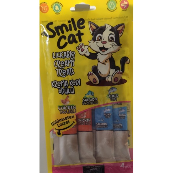 SMİLE CAT KREMA KEDİ ÖDÜLÜ 4 FİŞEK TAVUKLU SOMONLU TON 4*12GR=4GR 