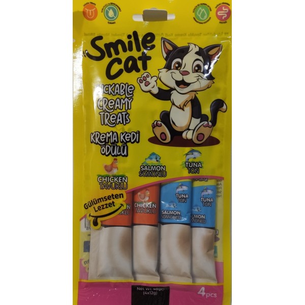 SMİLE CAT KREMA KEDİ ÖDÜLÜ 4 FİŞEK TAVUKLU SOMONLU TON 4*12GR=4GR 